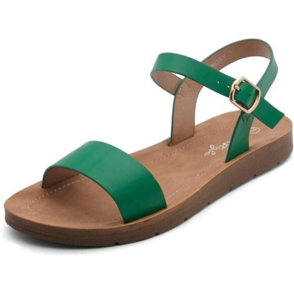 Womens Flat Sandals Open Toe Ankle Strap Buckle Casual Summer Beach Shoes - Picture 1 of 8